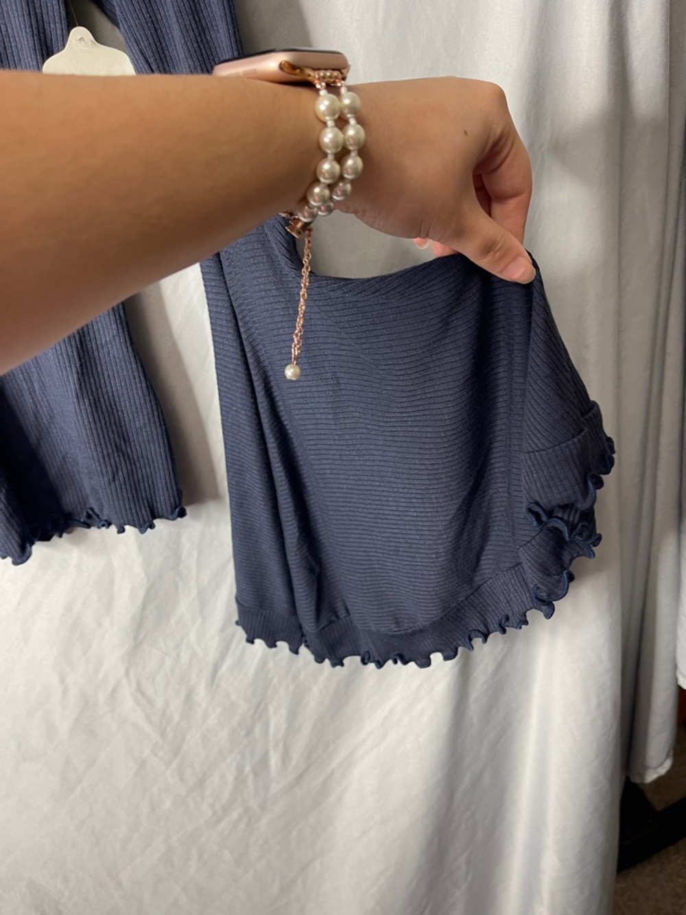 Altar'd State Slate Blue Ribbed V‑Neck Bell Sleeve Top - Picture 4 of 5